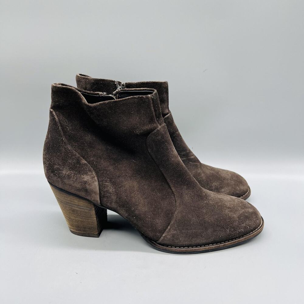 Paul Green Boots Womens 10 Brown Suede Ankle Side Zip Block Heel Booties Shoes